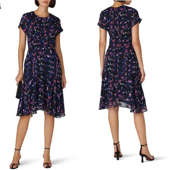 Jason Wu x RTR Navy Floral Ruched Dress - Size 2 - Picture 1 of 8